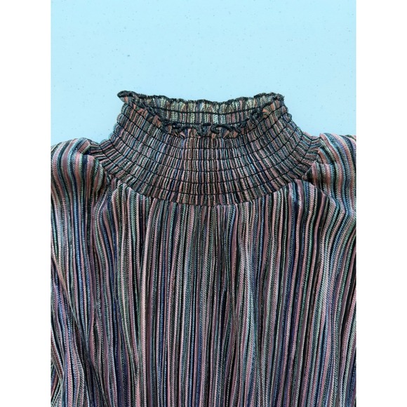 Anthropologie Metallic Lluvia Long Sleeve Mini Dress Rainbow Striped M - Picture 7 of 10